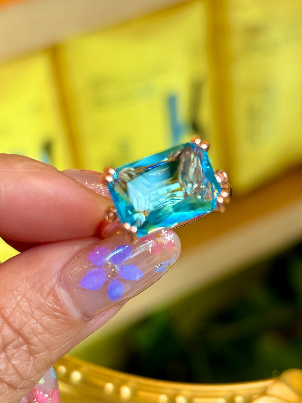 New Radiant Cut Simulated Aquamarine Rose Color Cocktail Statement Ring size 7 - Picture 3 of 7